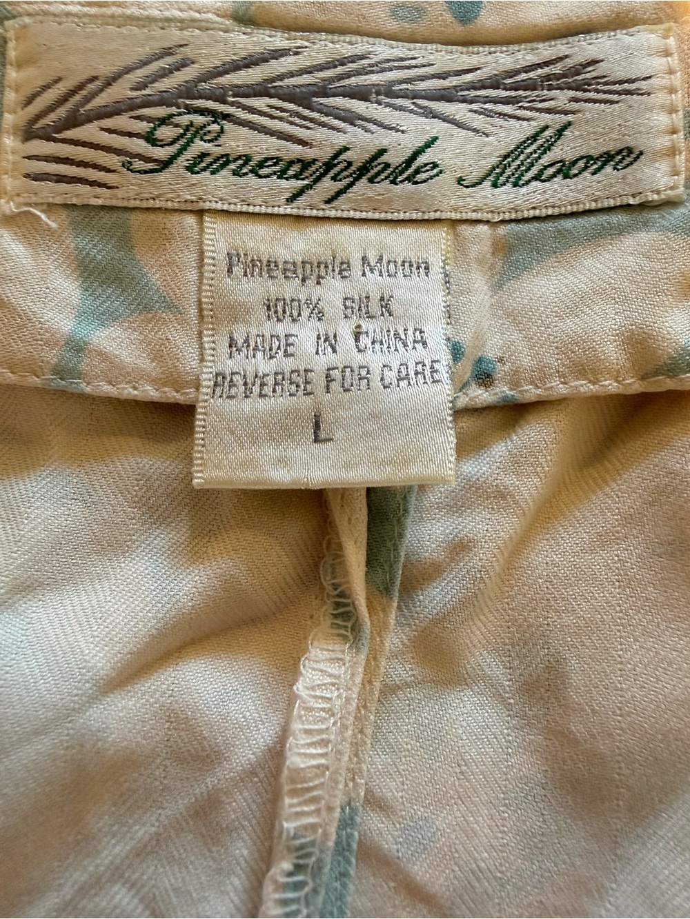 PINEAPPLE MOON Silk Button Down Top Sleeveless Tank Vest Cream Seafoam Large - Picture 8 of 8